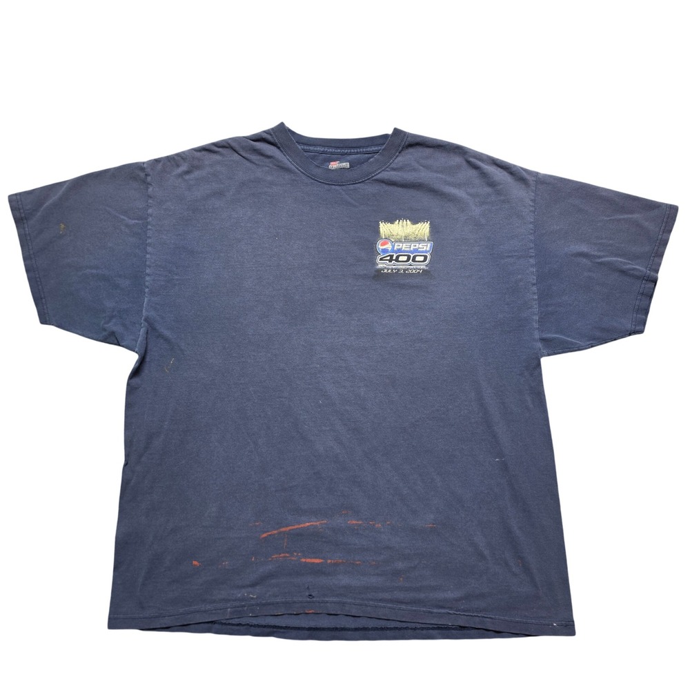 Racing Distressed Graphic T-Shirt Mens 2XL Blue Hanes Pepsi 400 Daytona 2004